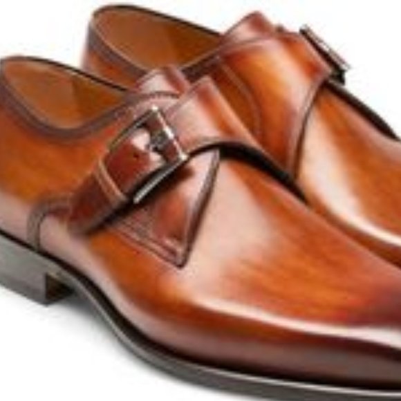 Magnanni Brown LeBrown Leather Plain Toe Monk Strap Oxfords 15341 Men\'s Size 13M main image 5